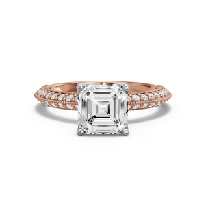 Image for Asscher Tulip Basket Ring with Knife Edge Pave band