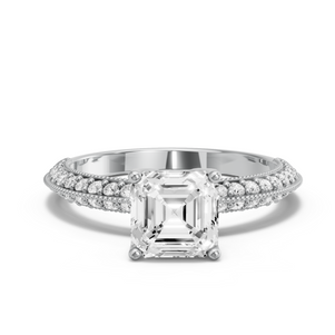 Image for Asscher Tulip Basket Ring with Knife Edge Pave band