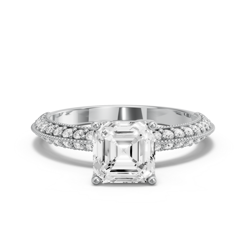 Image for Asscher Tulip Basket Ring with Knife Edge Pave band