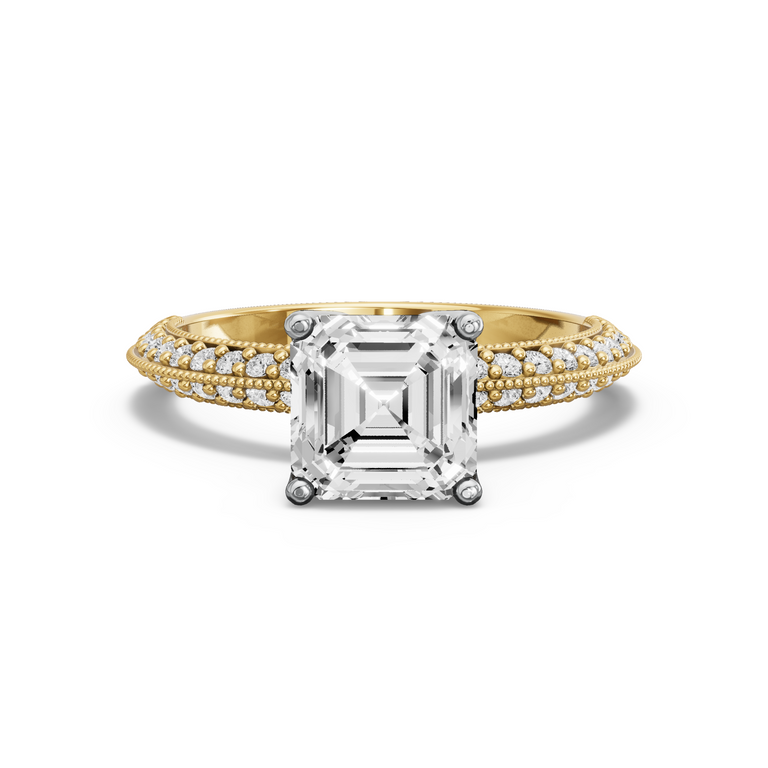 Image for Asscher Tulip Basket Ring with Knife Edge Pave band