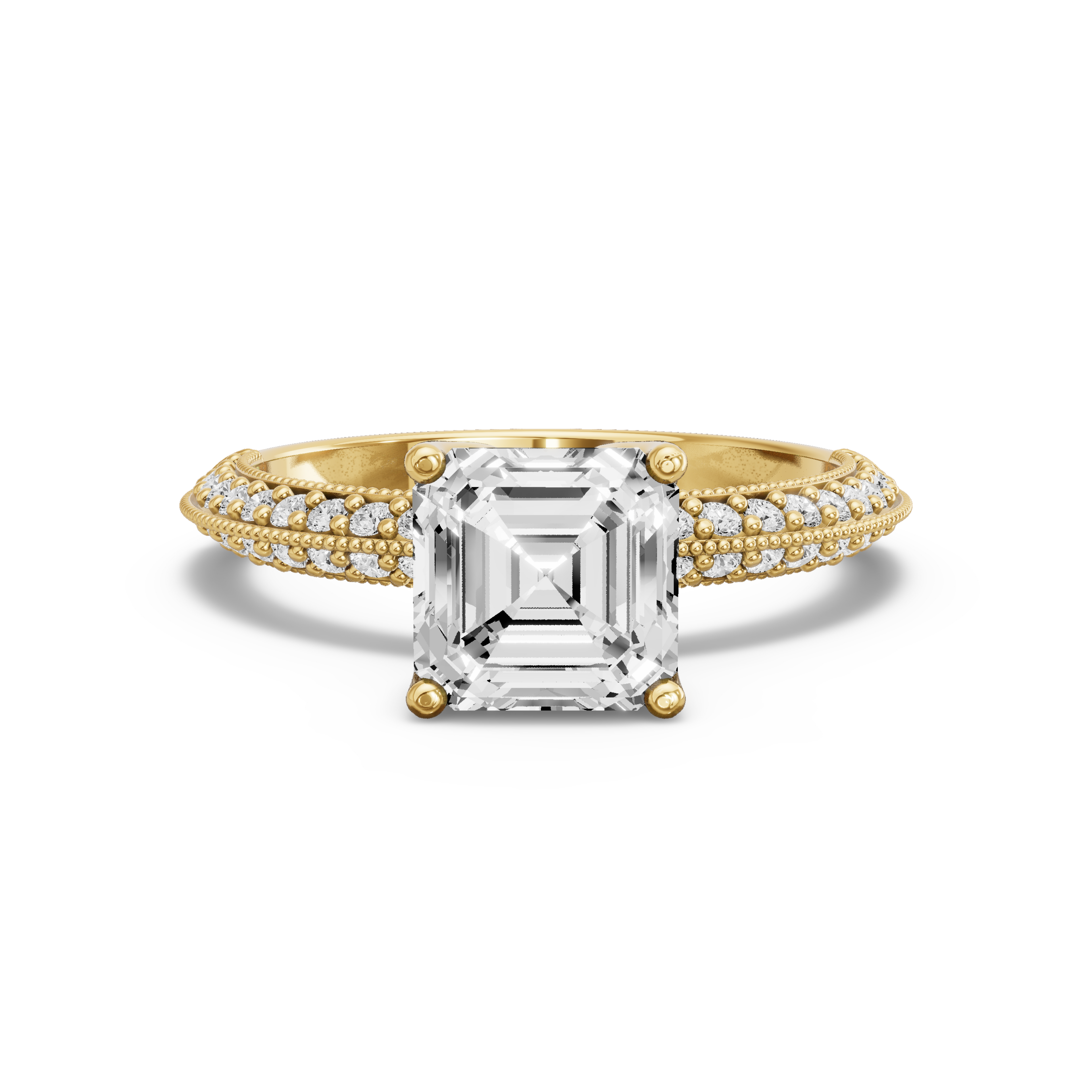Image for Asscher Tulip Basket Ring with Knife Edge Pave band in 10K White Gold
