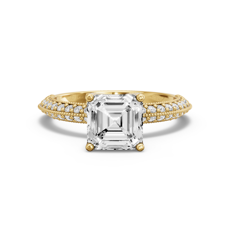 Image for Asscher Tulip Basket Ring with Knife Edge Pave band in 18K White Gold