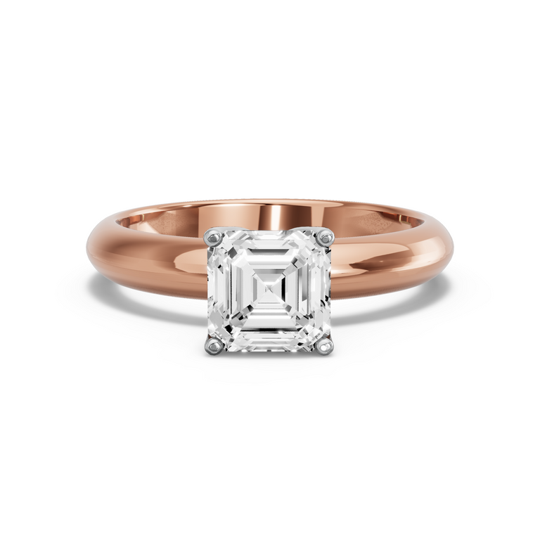 Image for Asscher Tulip Basket Ring with Knife Edge Solitaire band in 18K Two Tone Yellow Gold