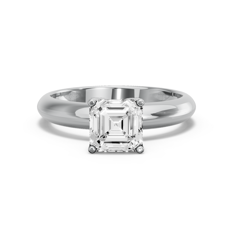 Image for Asscher Tulip Basket Ring with Knife Edge Solitaire band in 18K Two Tone Rose Gold