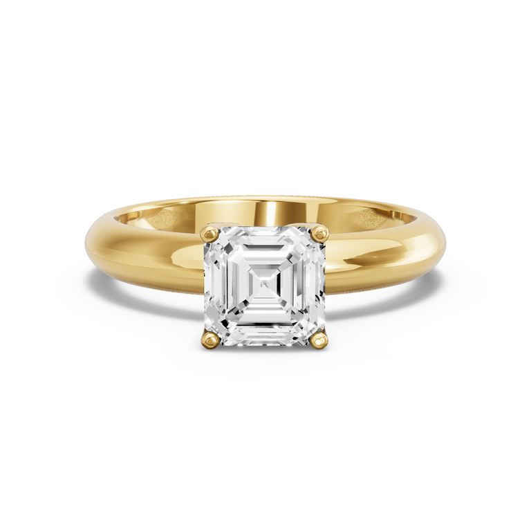 Image for Asscher Tulip Basket Ring with Knife Edge Solitaire band in 18K White Gold