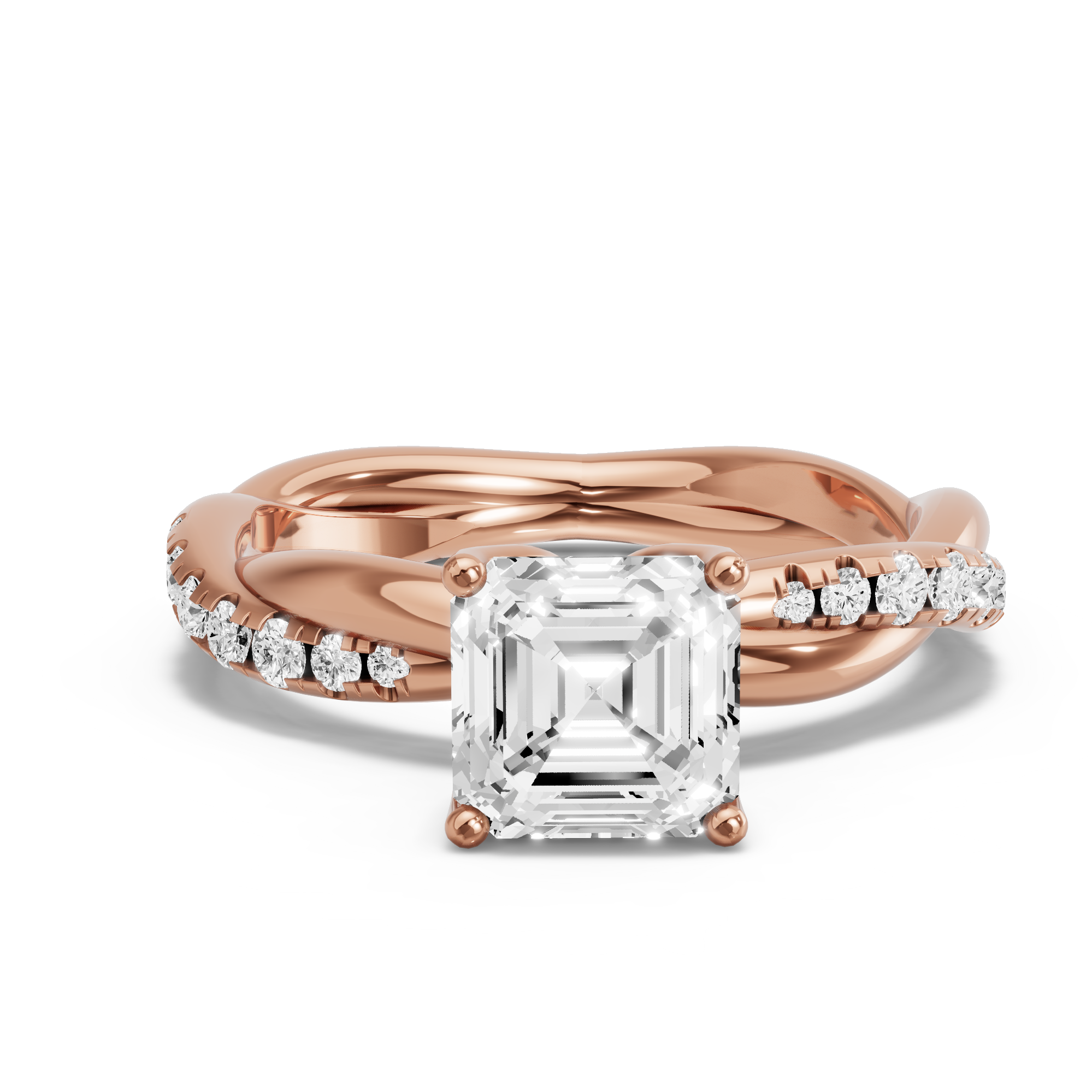 Image for Asscher Tulip Basket Ring with Rope Pave band