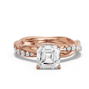 Image for Asscher Tulip Basket Ring with Rope Pave band