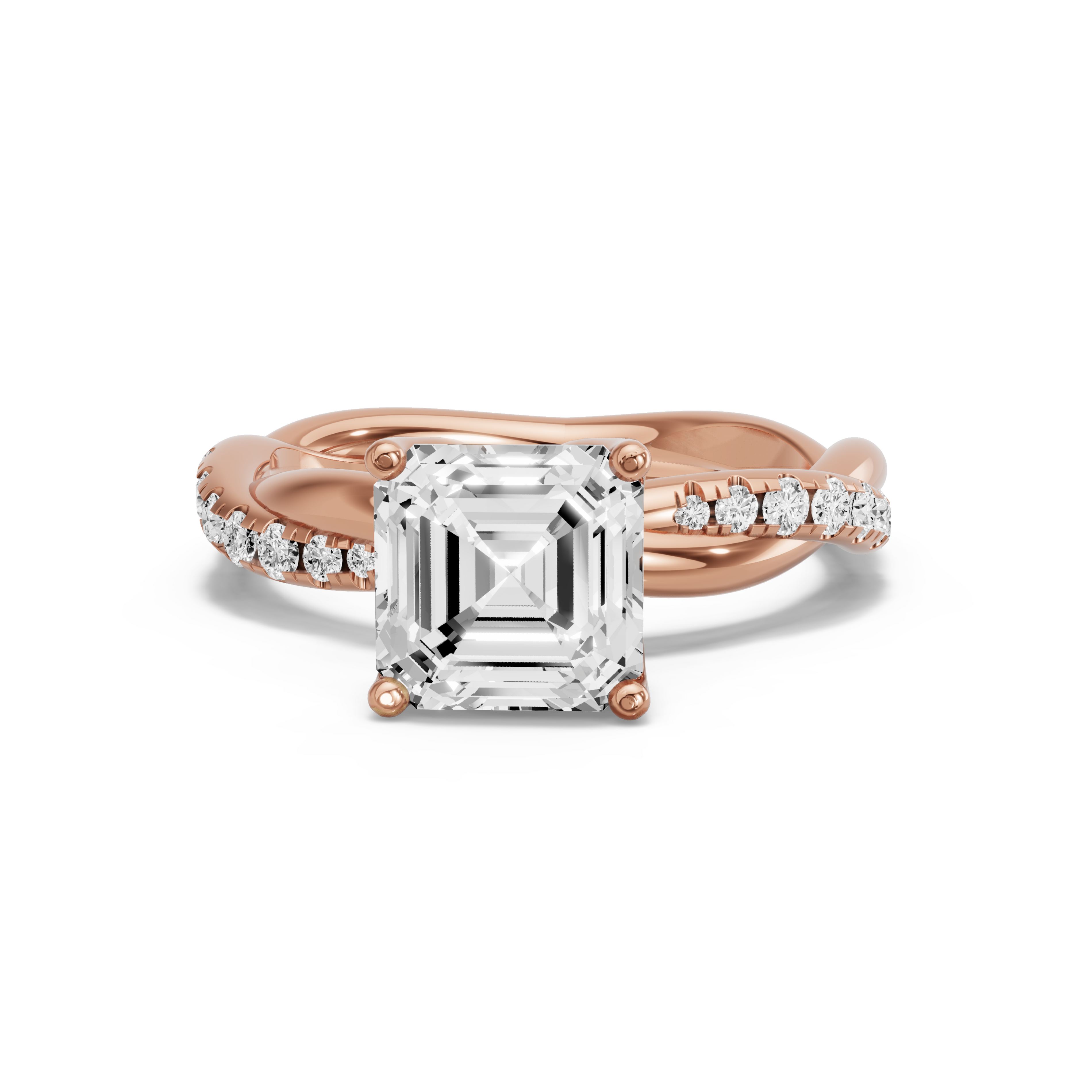 Image for Asscher Tulip Basket Ring with Rope Pave band in 18K Yellow Gold