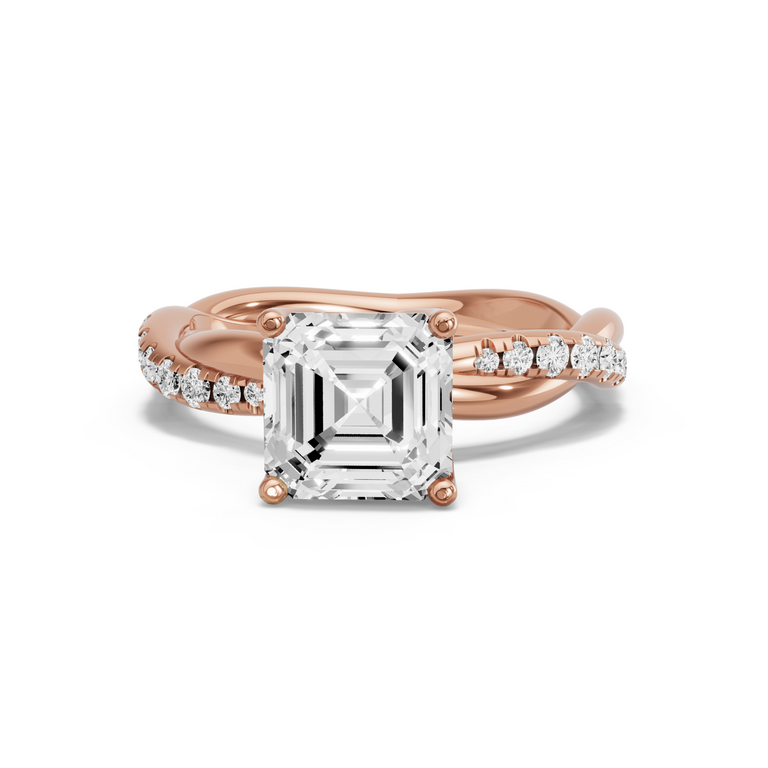 Image for Asscher Tulip Basket Ring with Rope Pave band in 14K Yellow Gold