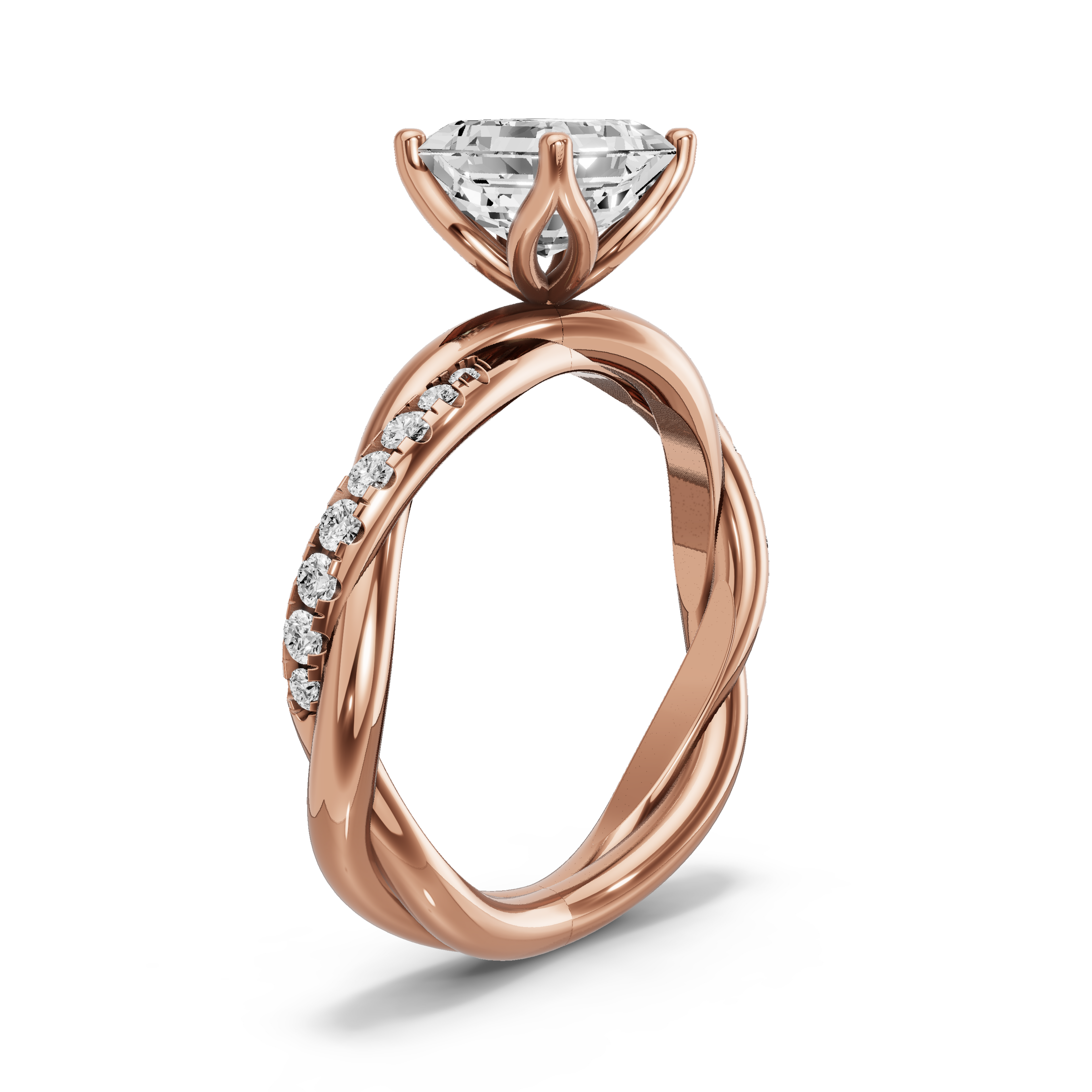 Image for Asscher Tulip Basket Ring with Rope Pave band in 18K Yellow Gold