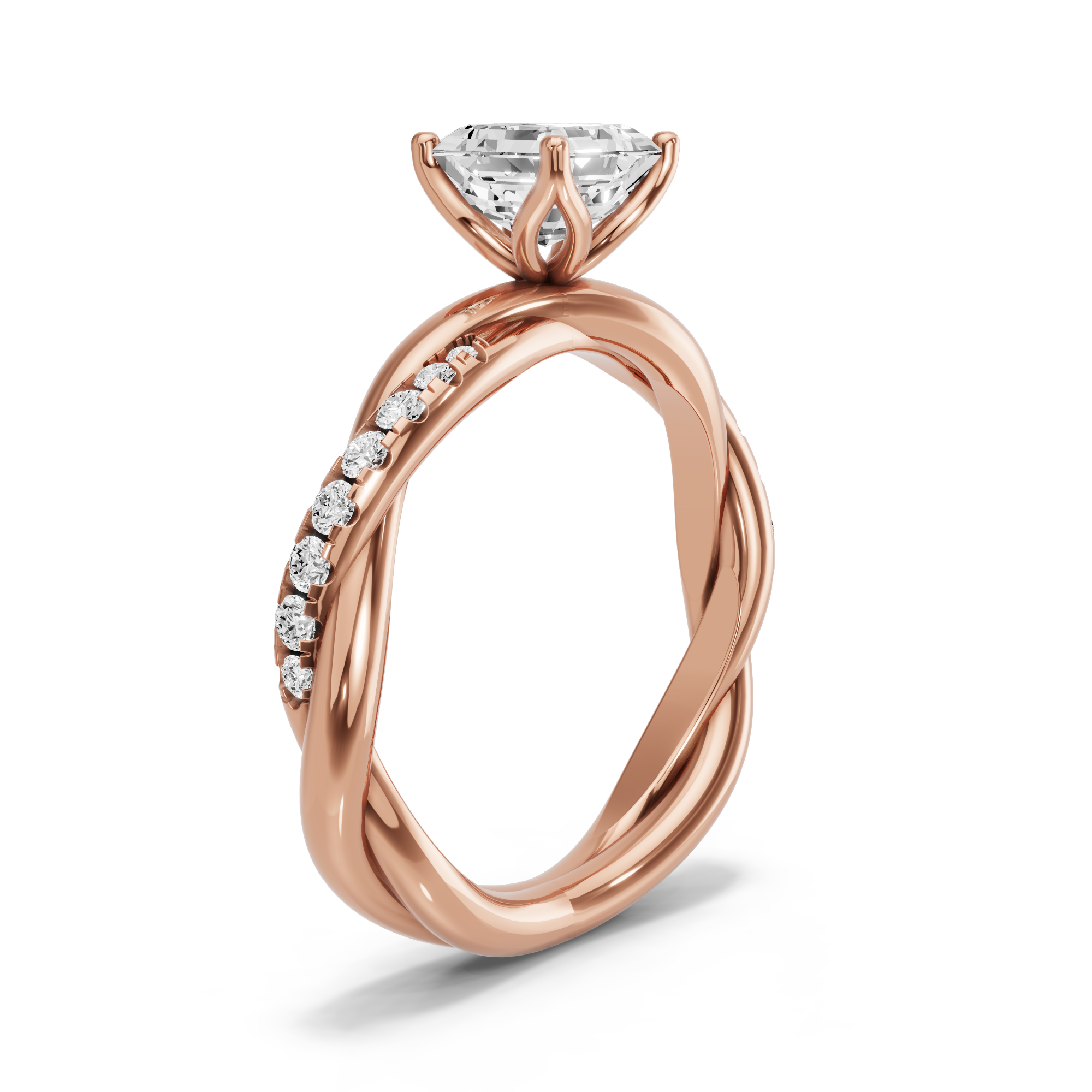 Image for Asscher Tulip Basket Ring with Rope Pave band