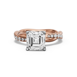 Image for Asscher Tulip Basket Ring with Rope Pave band