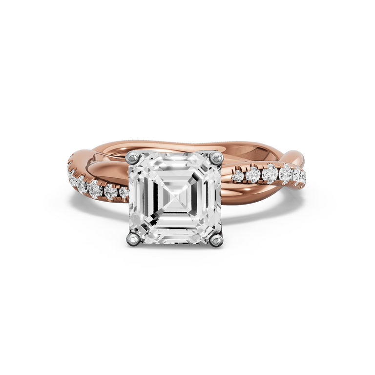 Image for Asscher Tulip Basket Ring with Rope Pave band