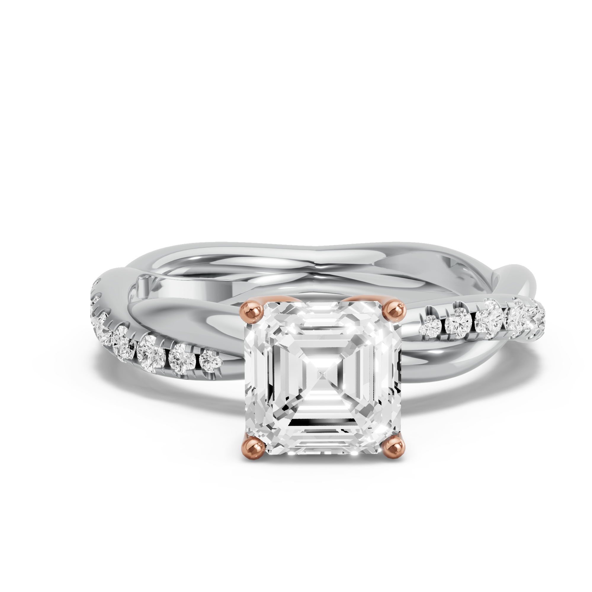 Image for Asscher Tulip Basket Ring with Rope Pave band