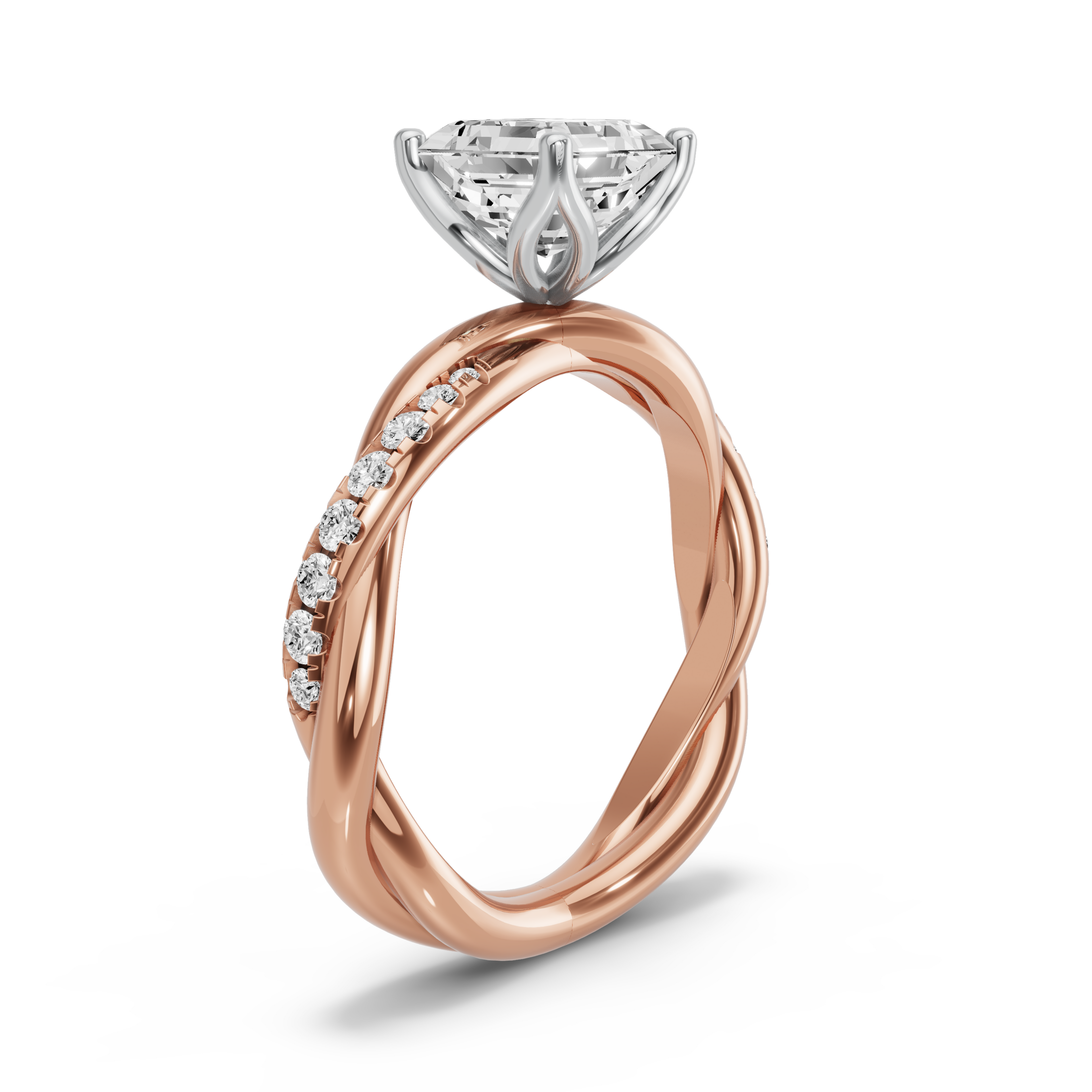 Image for Asscher Tulip Basket Ring with Rope Pave band
