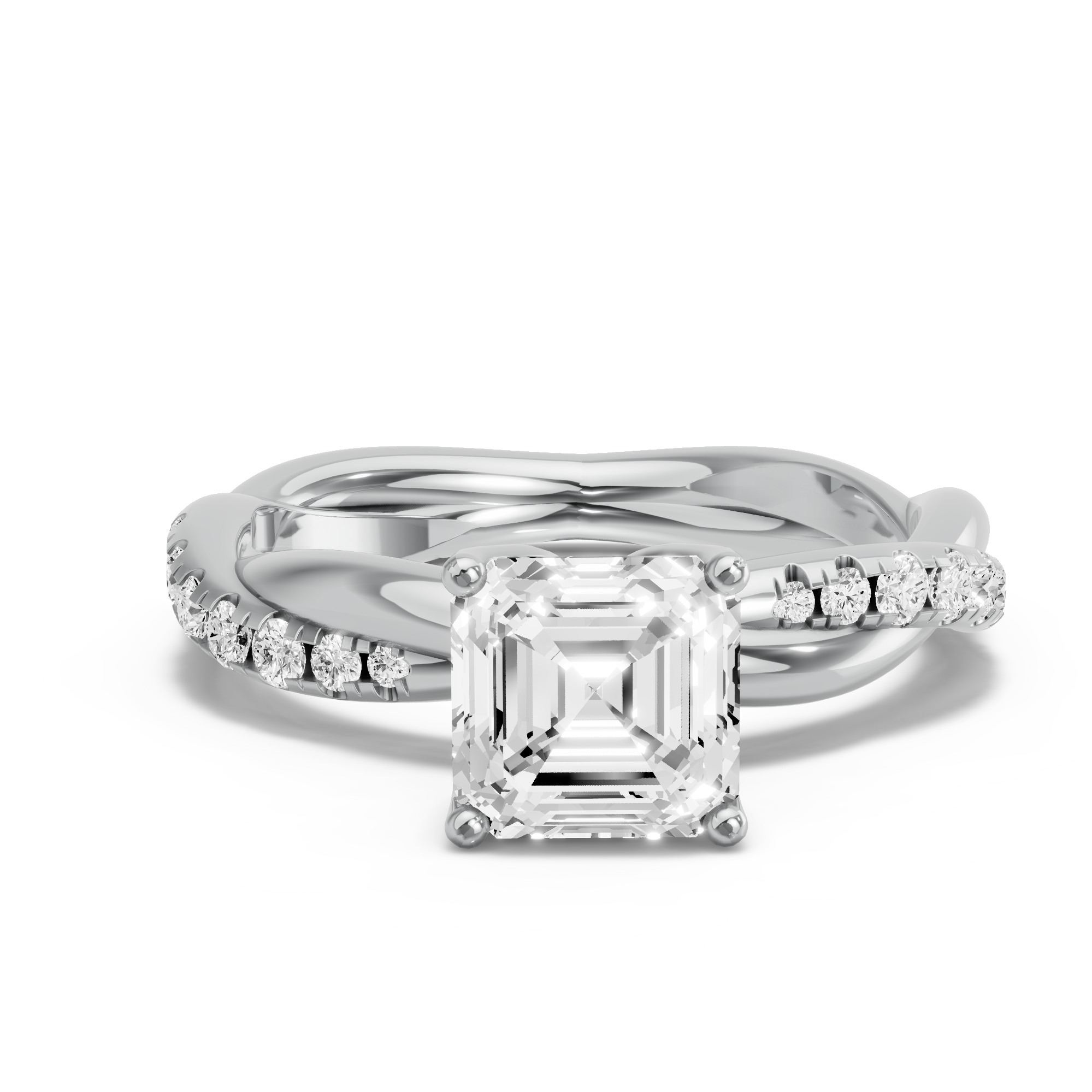 Image for Asscher Tulip Basket Ring with Rope Pave band