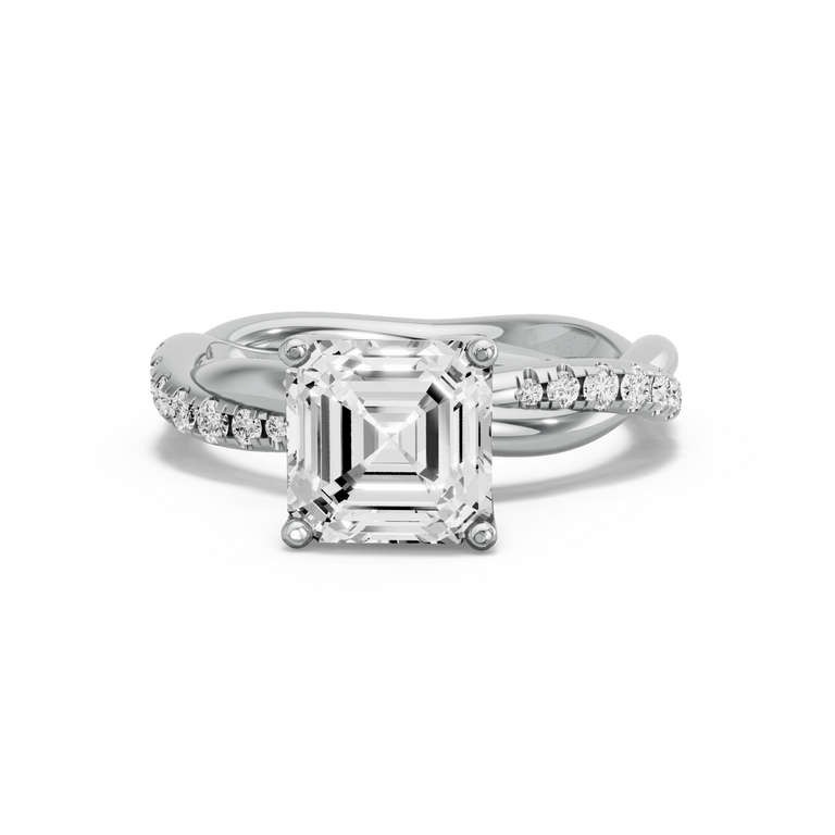 Image for Asscher Tulip Basket Ring with Rope Pave band in 14K Two Tone Rose Gold