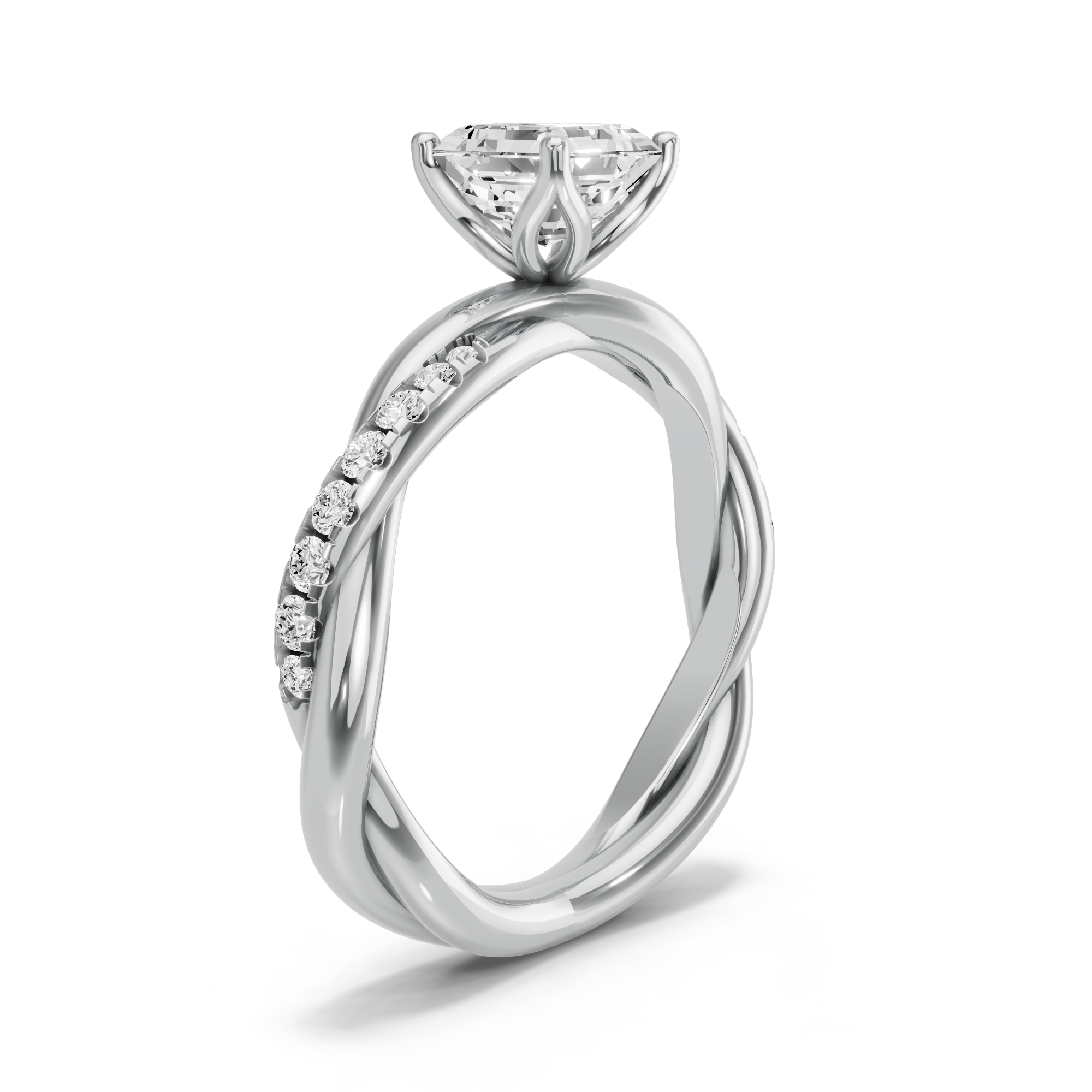 Image for Asscher Tulip Basket Ring with Rope Pave band