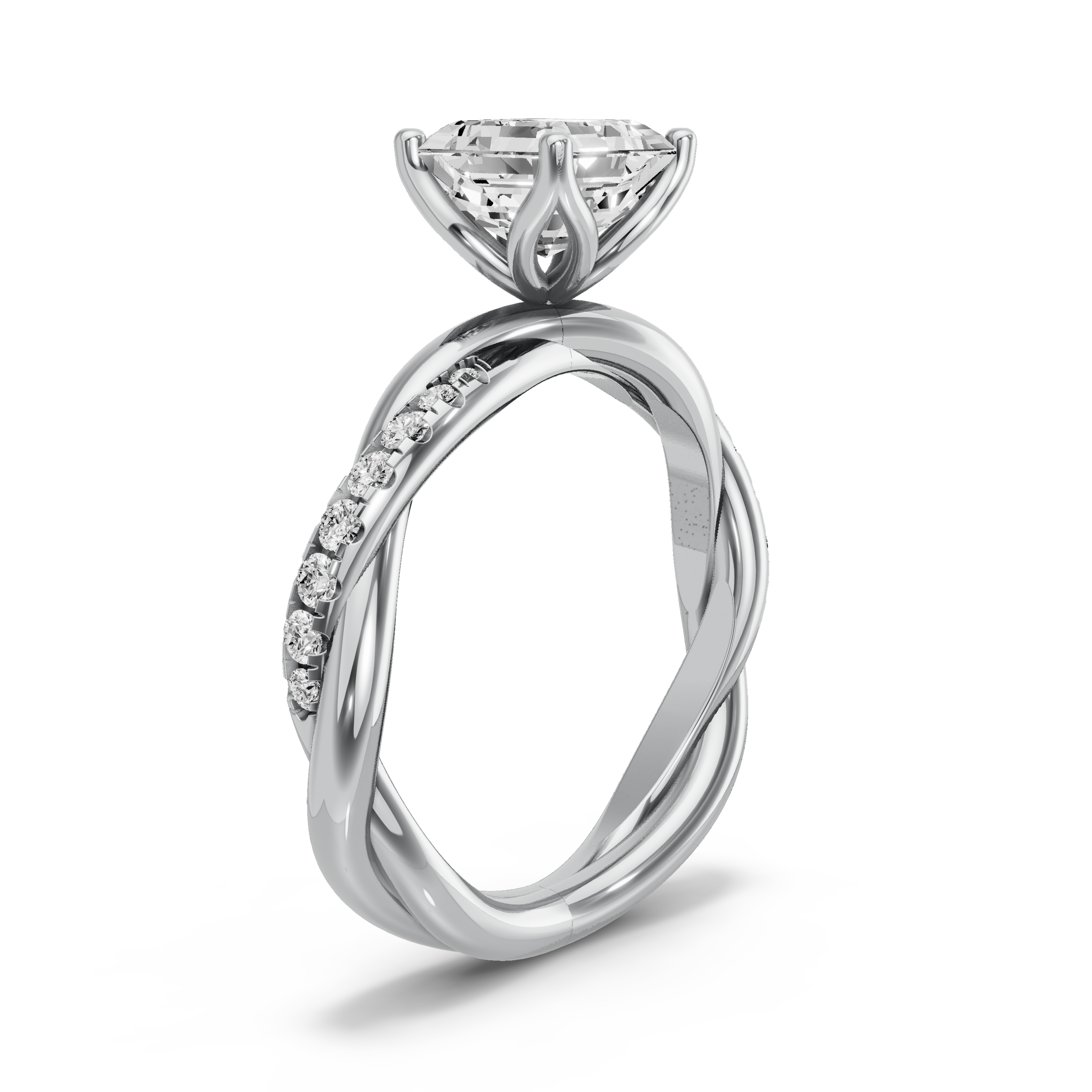 Image for Asscher Tulip Basket Ring with Rope Pave band in 14K Two Tone Rose Gold