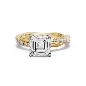Image for Asscher Tulip Basket Ring with Rope Pave band