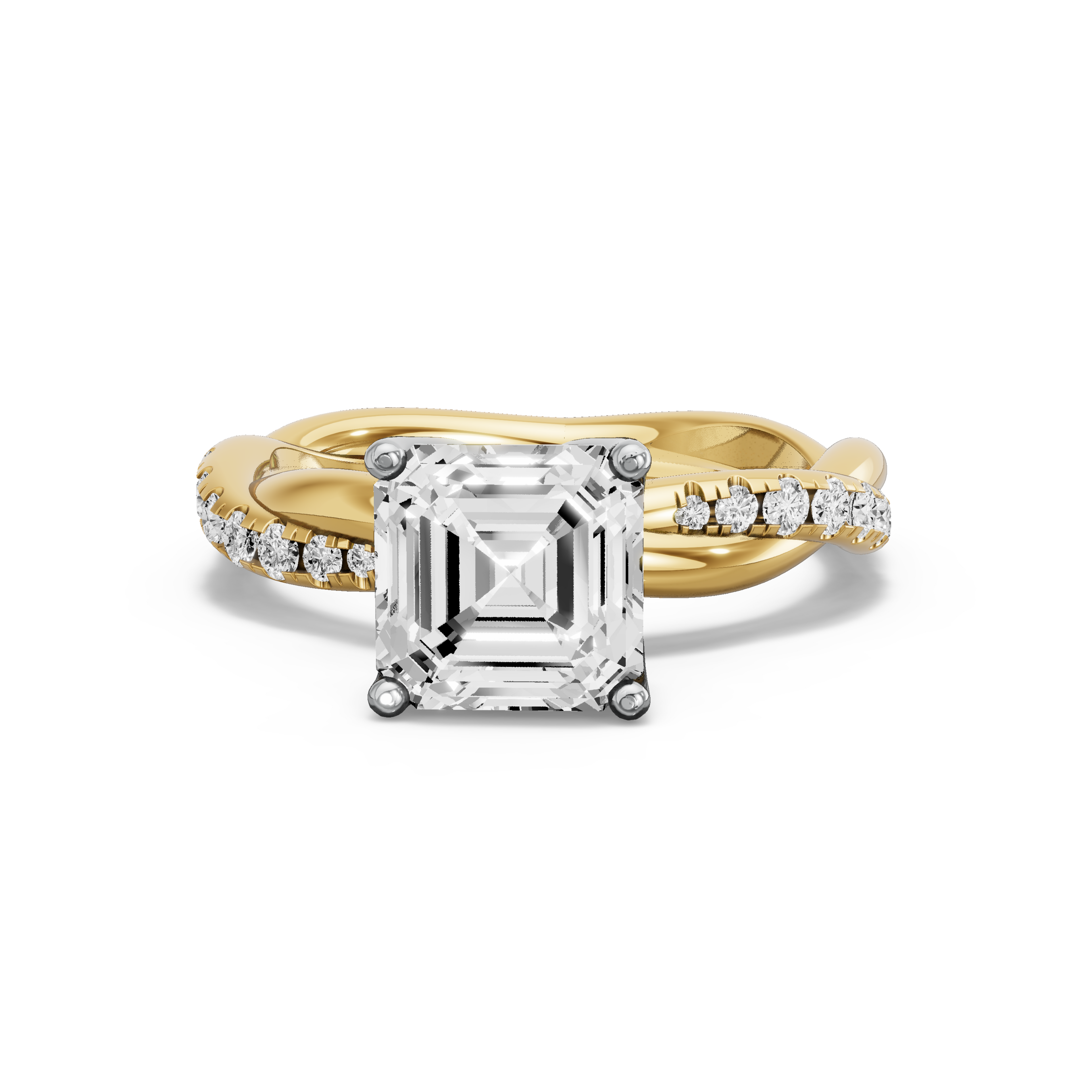 Image for Asscher Tulip Basket Ring with Rope Pave band