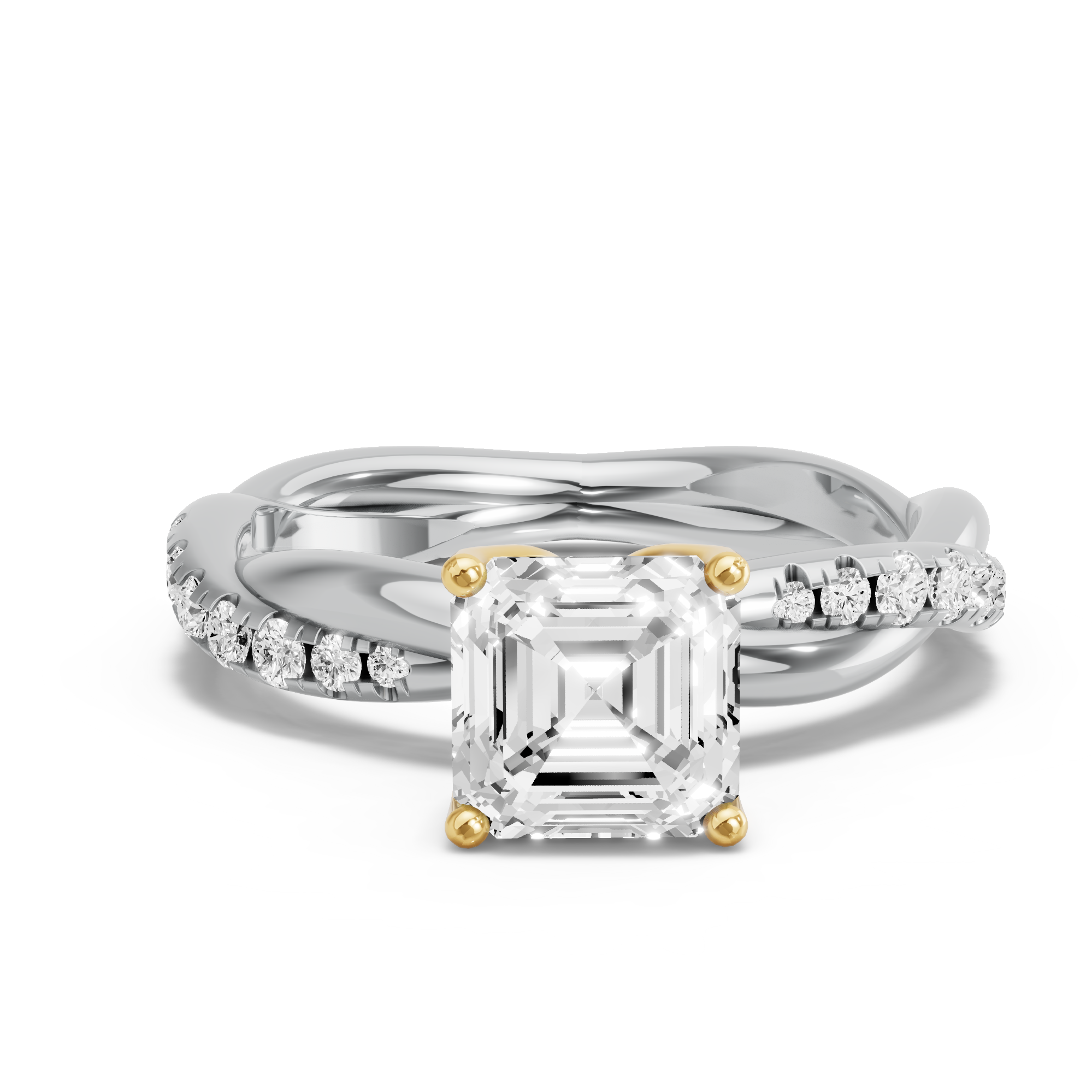 Image for Asscher Tulip Basket Ring with Rope Pave band