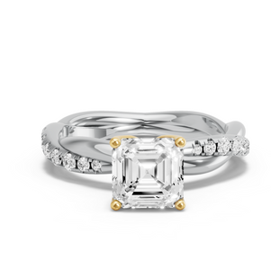Image for Asscher Tulip Basket Ring with Rope Pave band