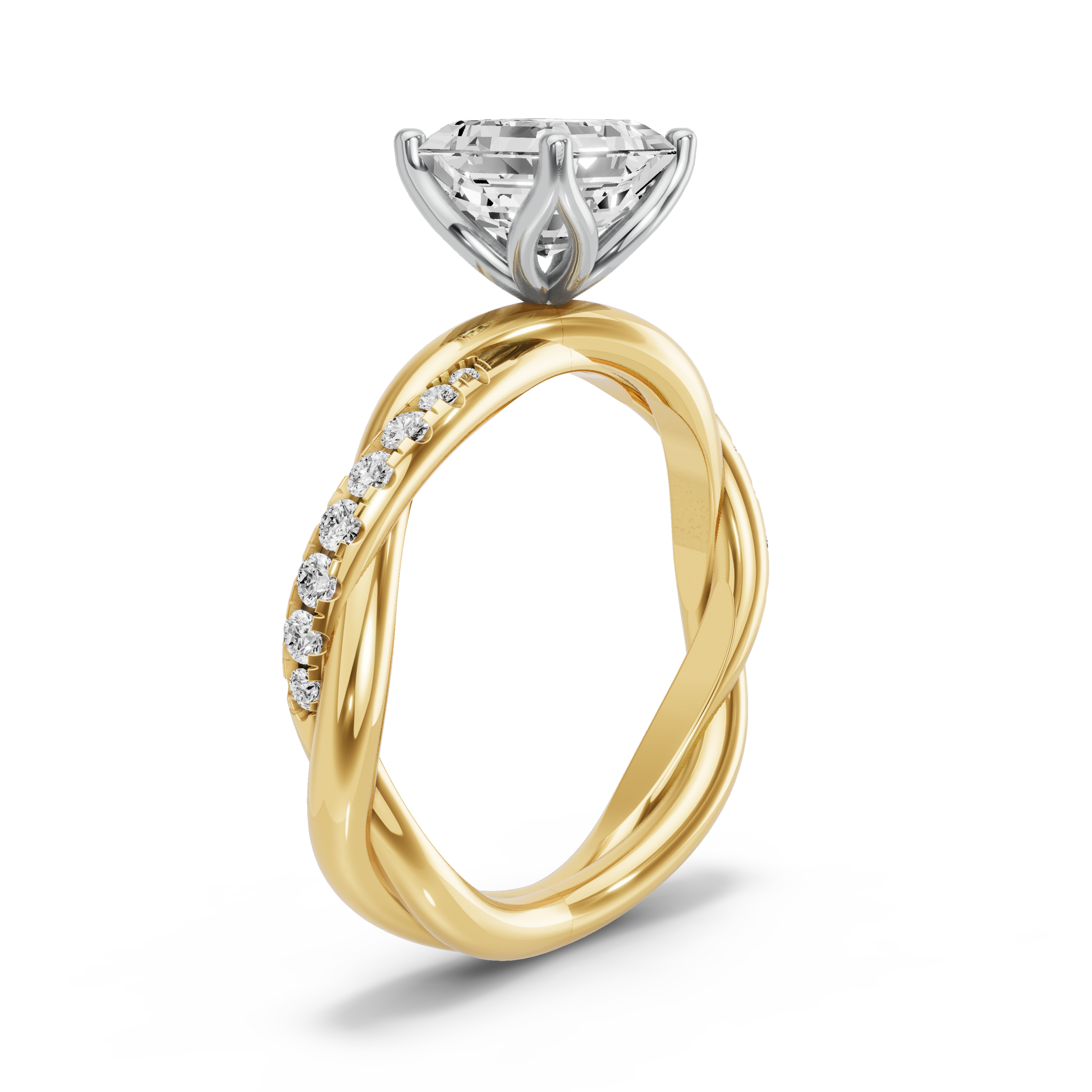 Image for Asscher Tulip Basket Ring with Rope Pave band