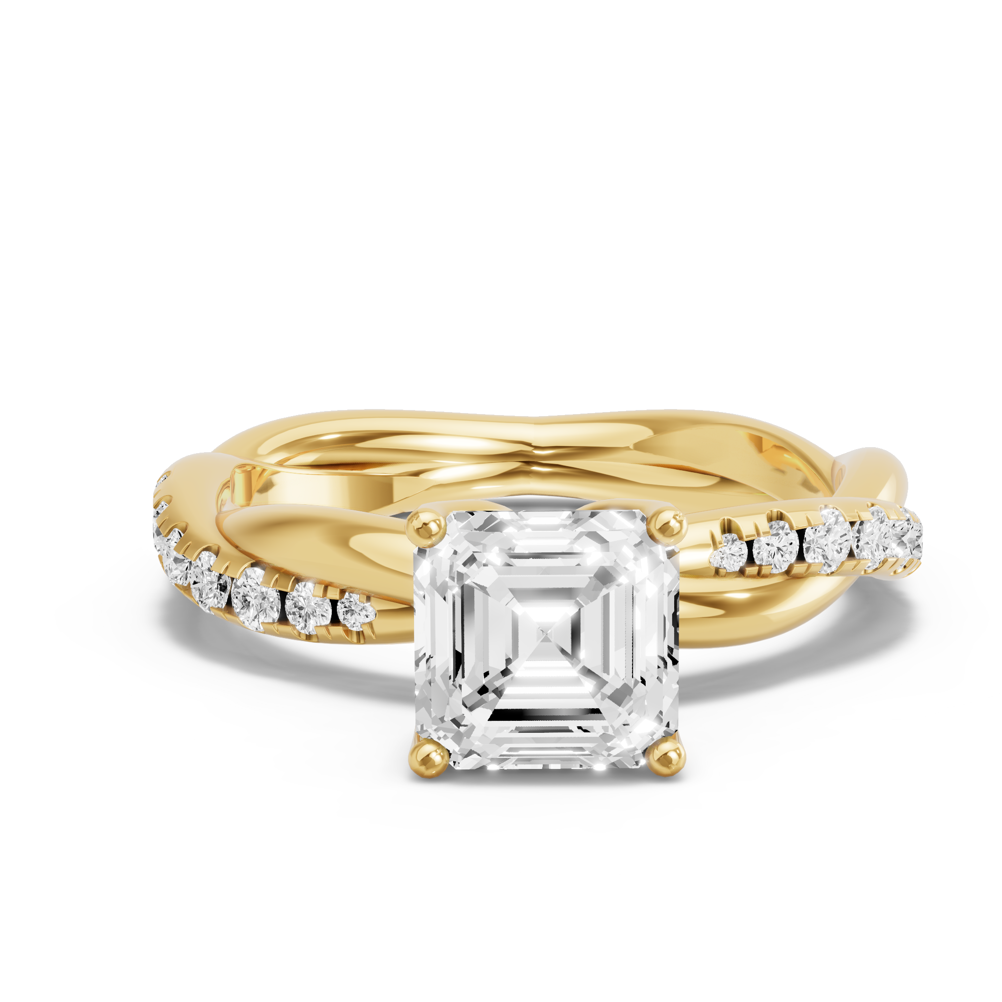 Image for Asscher Tulip Basket Ring with Rope Pave band