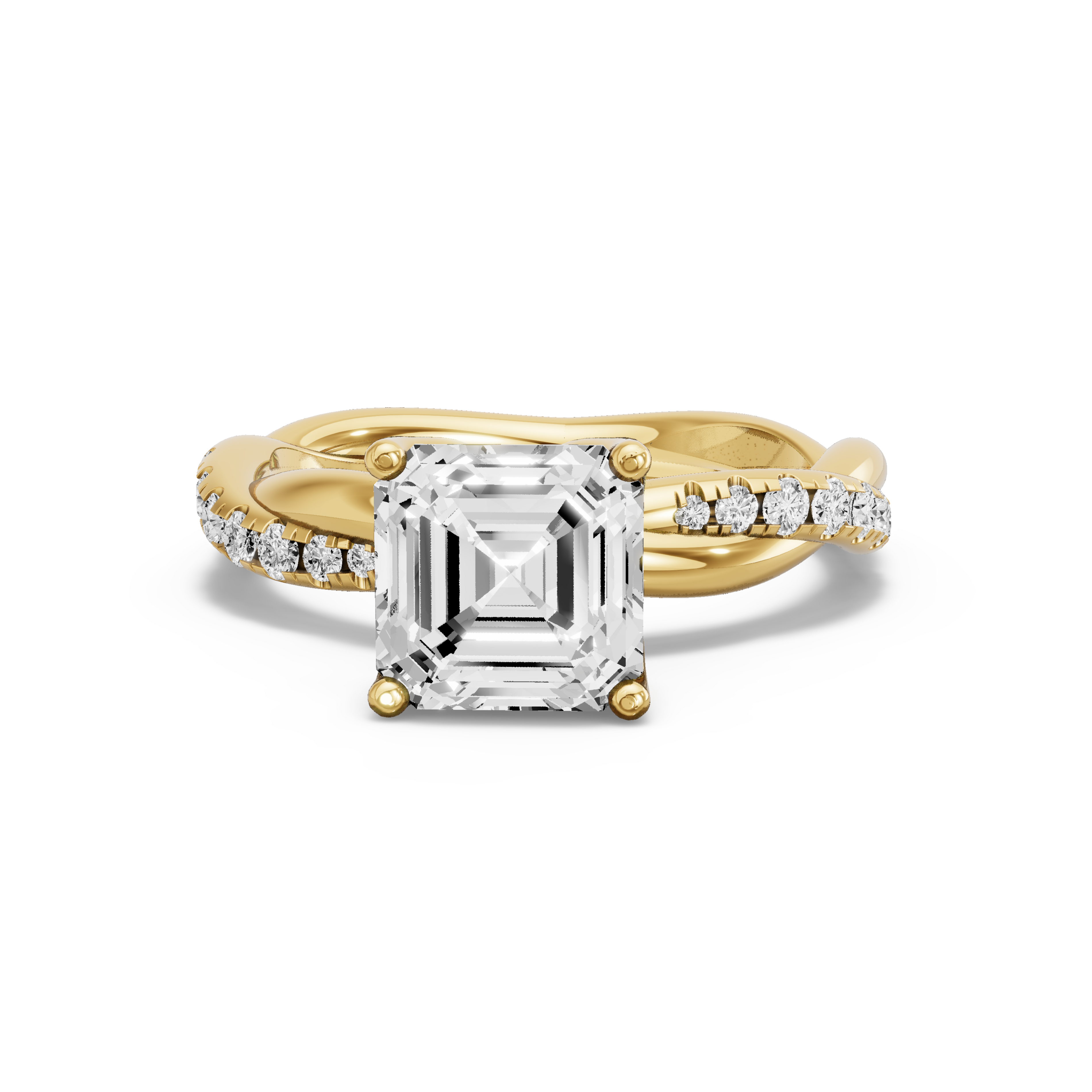 Image for Asscher Tulip Basket Ring with Rope Pave band in 18K White Gold
