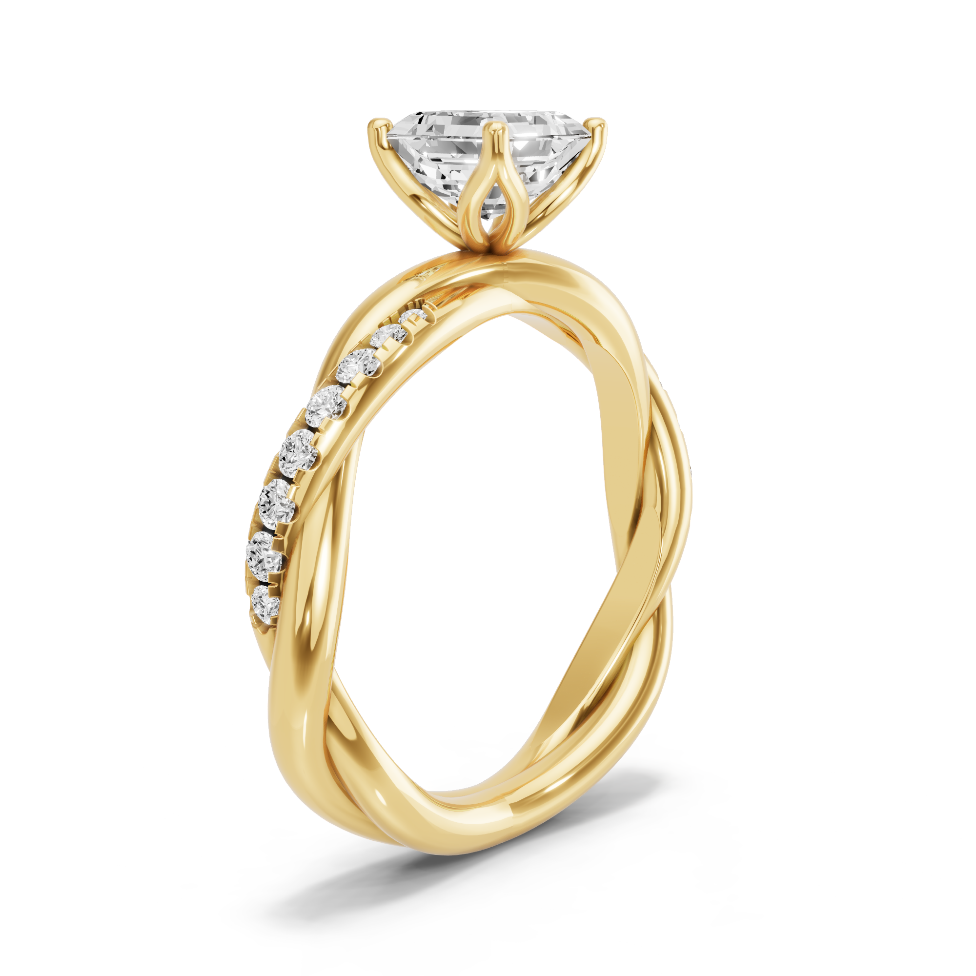 Image for Asscher Tulip Basket Ring with Rope Pave band