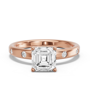 Image for Asscher Tulip Basket Ring with Sleek Accent band