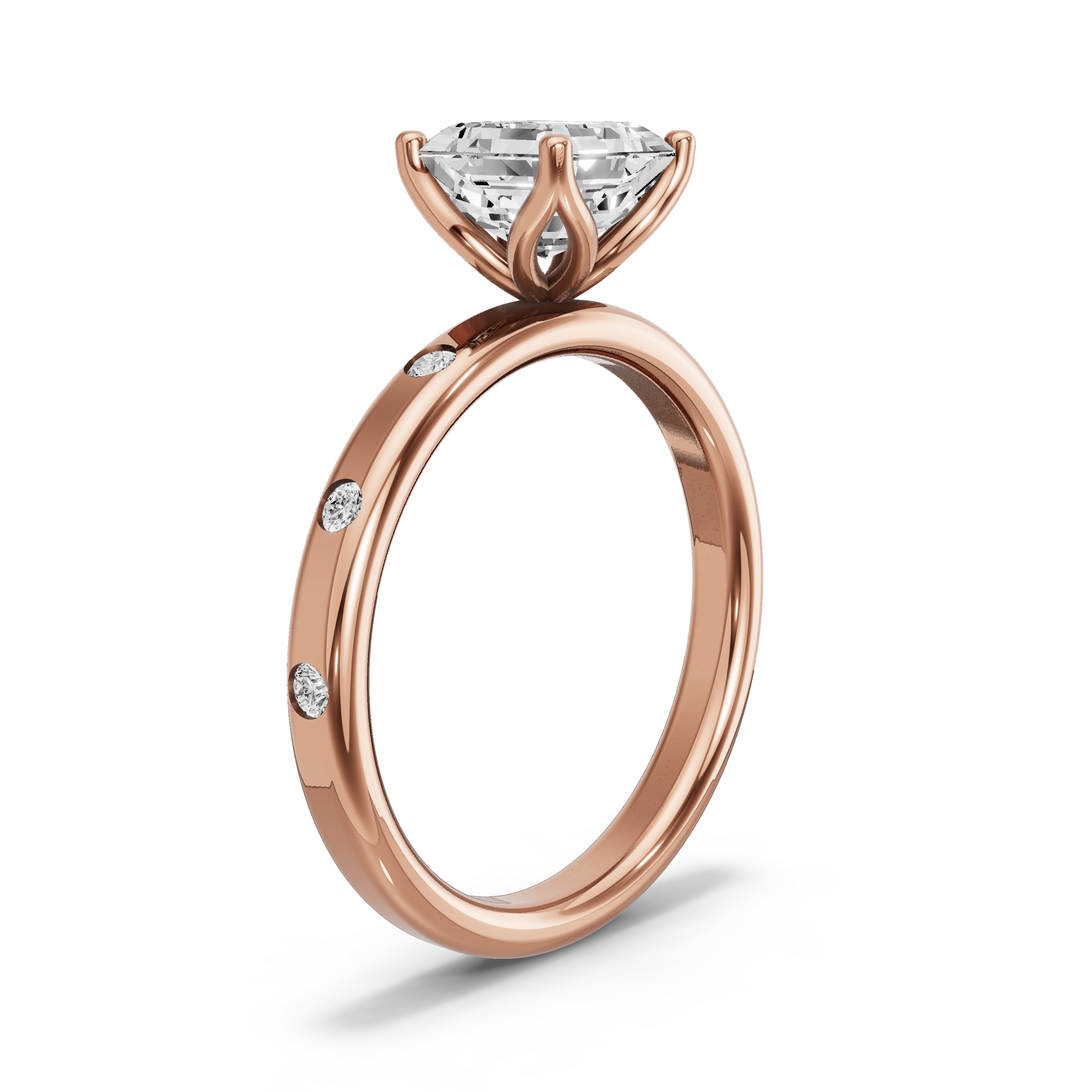 Image for Asscher Tulip Basket Ring with Sleek Accent band in 10K Yellow Gold