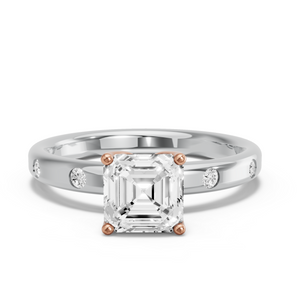 Image for Asscher Tulip Basket Ring with Sleek Accent band