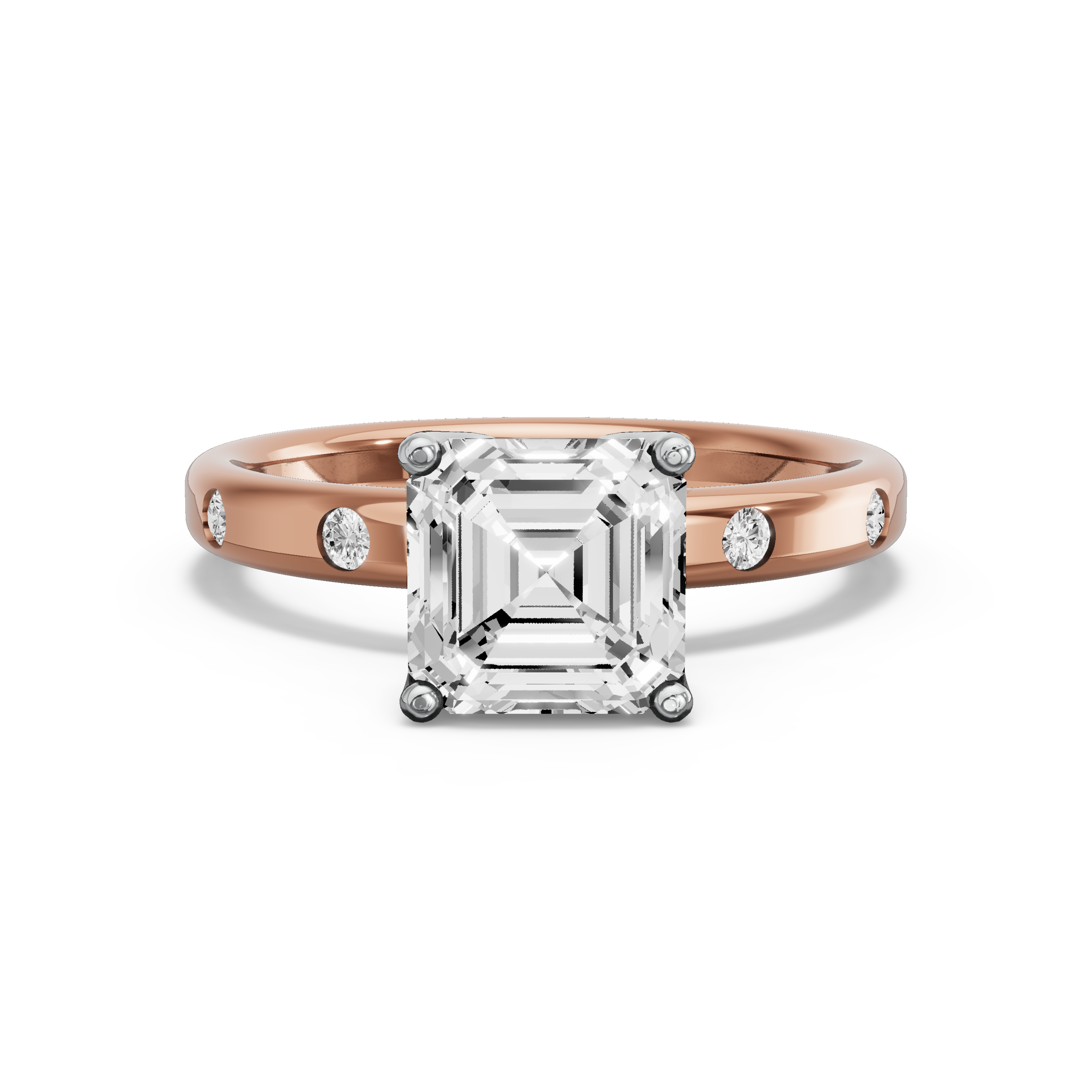 Image for Asscher Tulip Basket Ring with Sleek Accent band