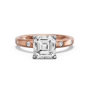 Image for Asscher Tulip Basket Ring with Sleek Accent band