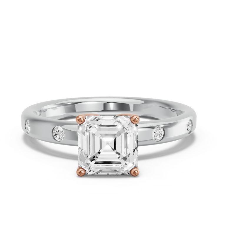 Image for Asscher Tulip Basket Ring with Sleek Accent band