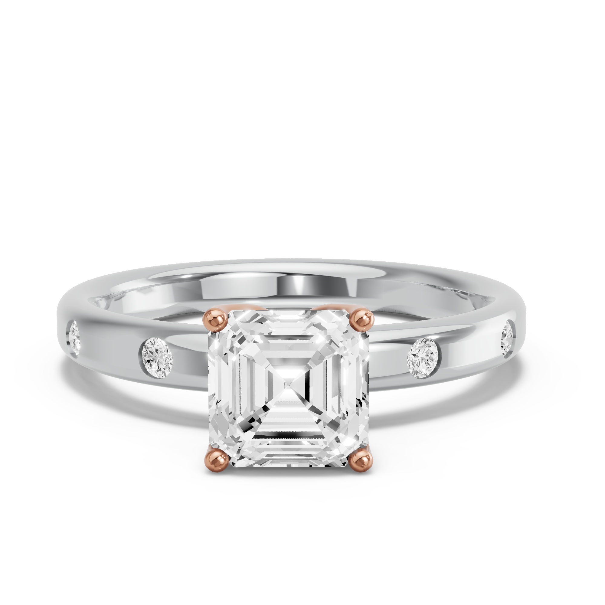 Image for Asscher Tulip Basket Ring with Sleek Accent band