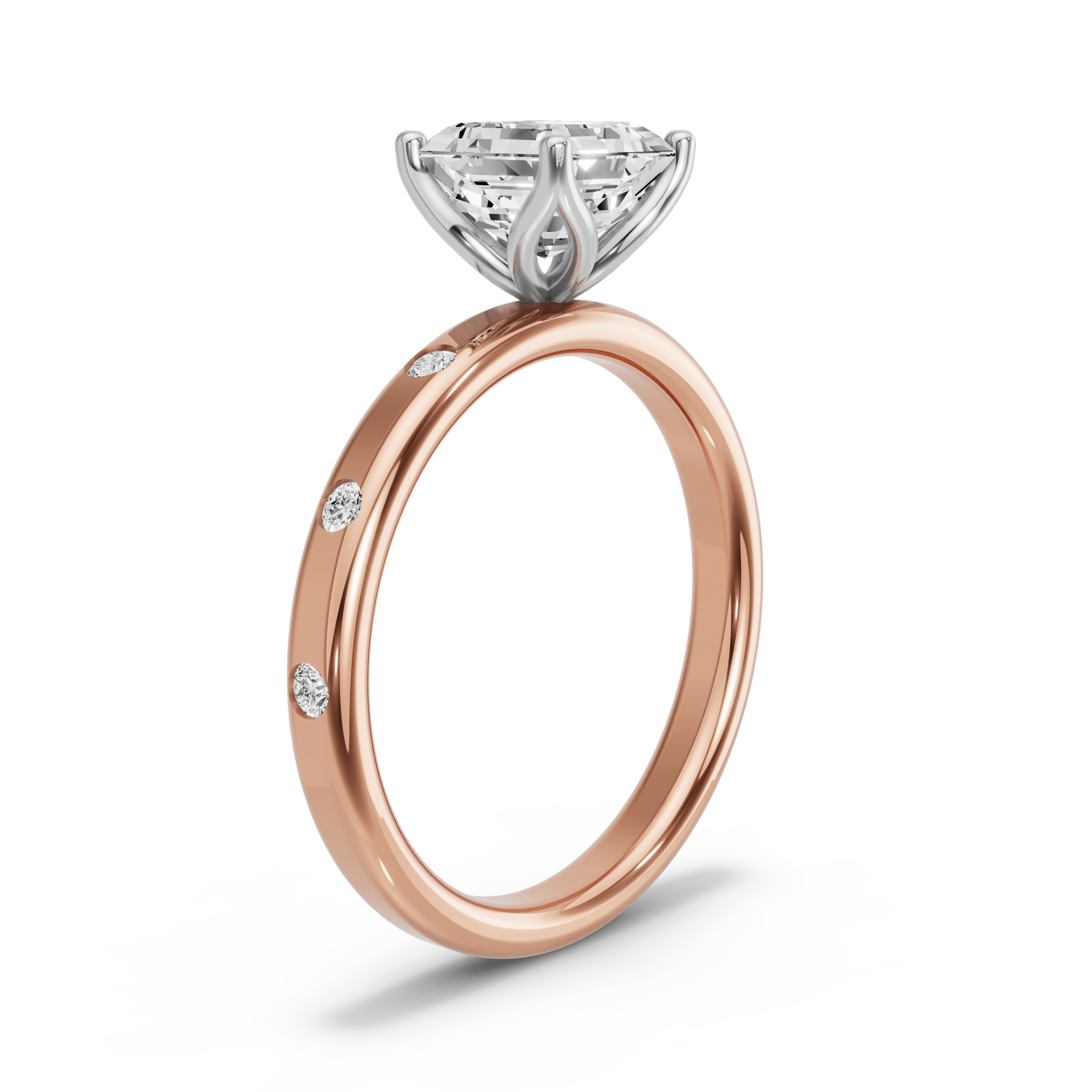 Image for Asscher Tulip Basket Ring with Sleek Accent band