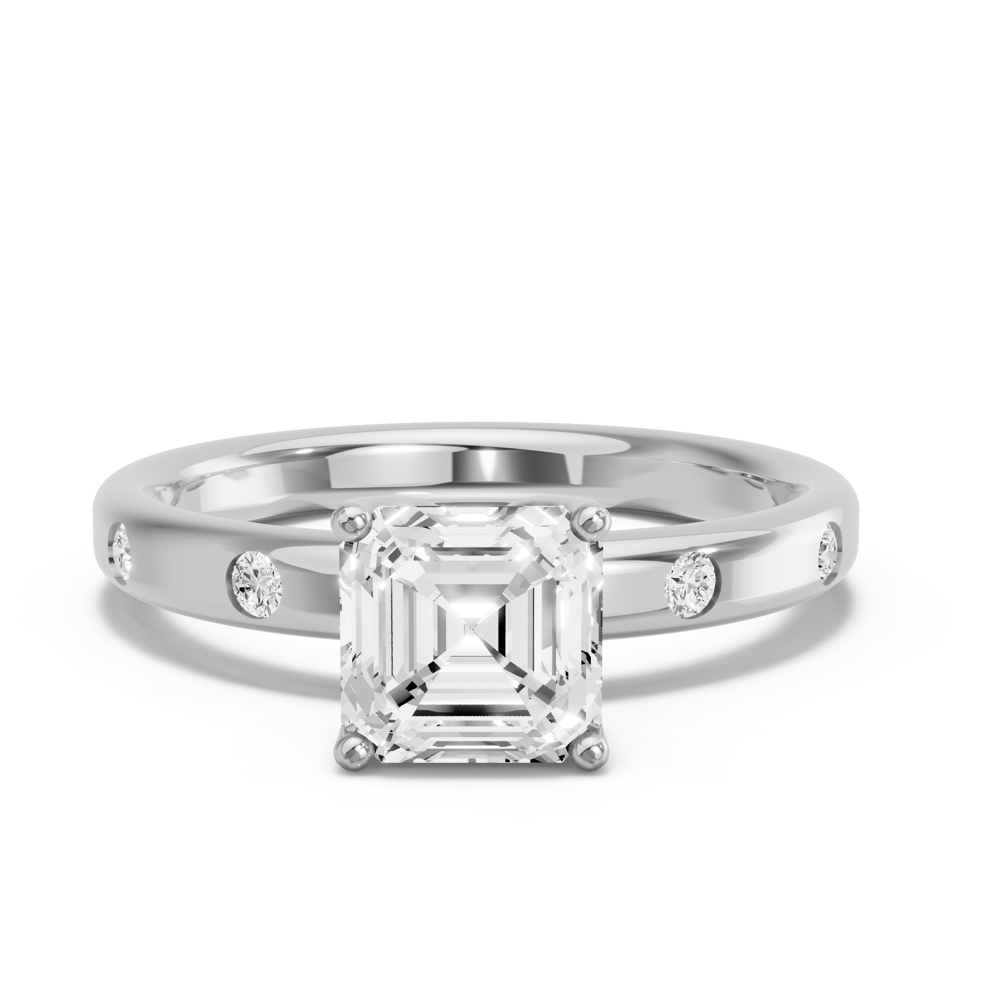 Image for Asscher Tulip Basket Ring with Sleek Accent band