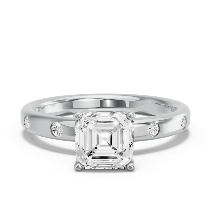 Image for Asscher Tulip Basket Ring with Sleek Accent band