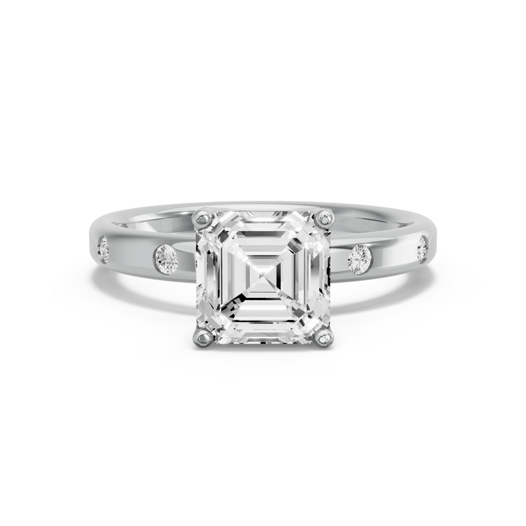 Image for Asscher Tulip Basket Ring with Rope Pave band in 950 Platinum