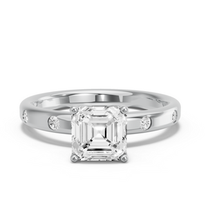 Image for Asscher Tulip Basket Ring with Sleek Accent band