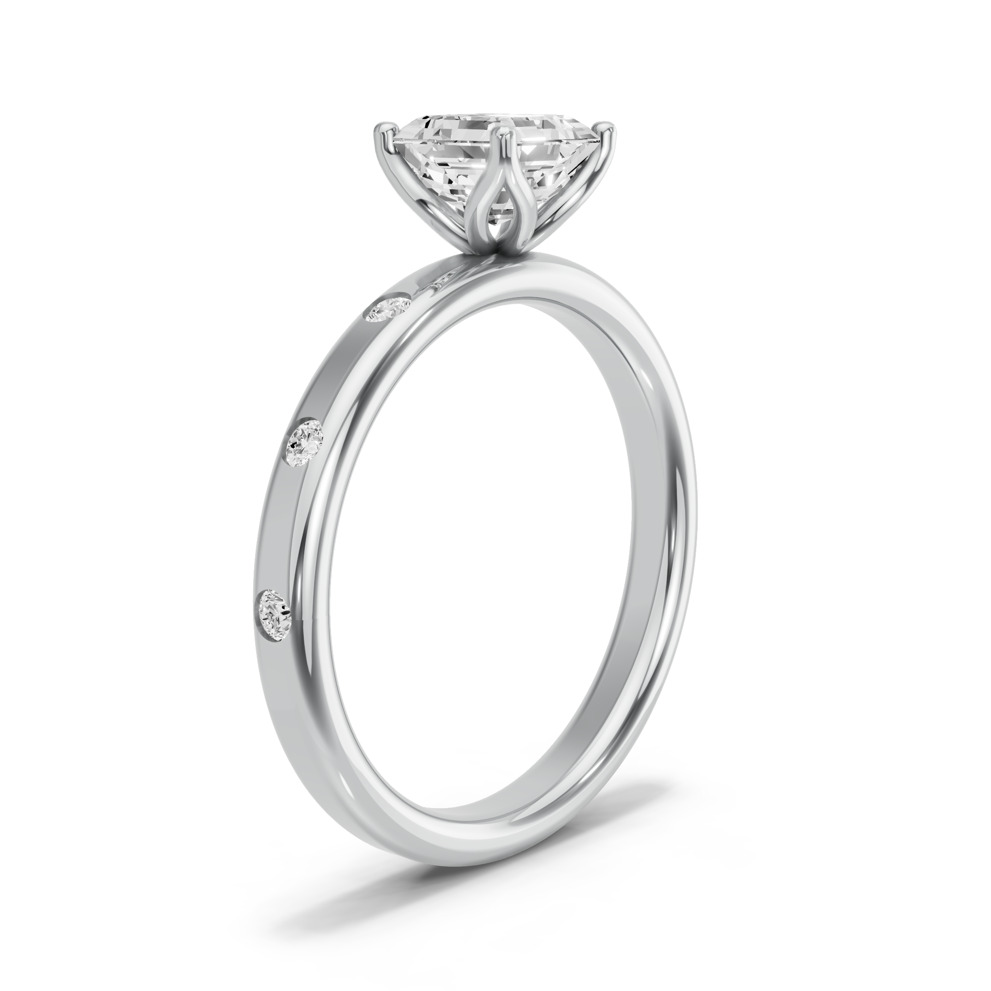 Image for Asscher Tulip Basket Ring with Sleek Accent band