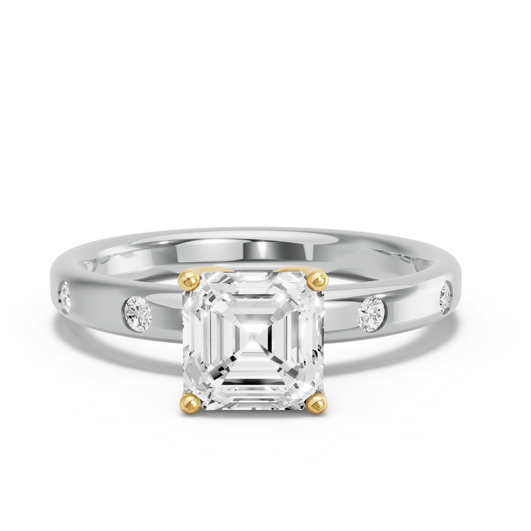 Image for Asscher Tulip Basket Ring with Sleek Accent band