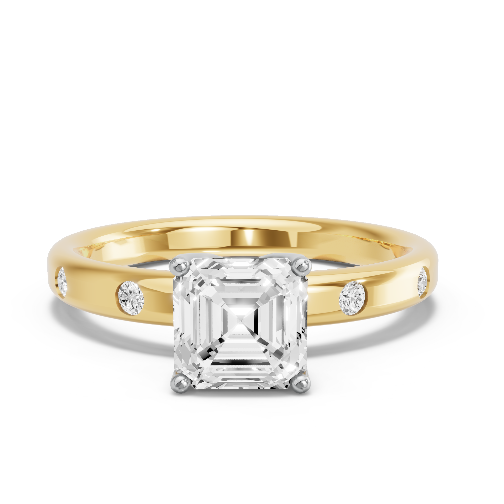 Image for Asscher Tulip Basket Ring with Sleek Accent band