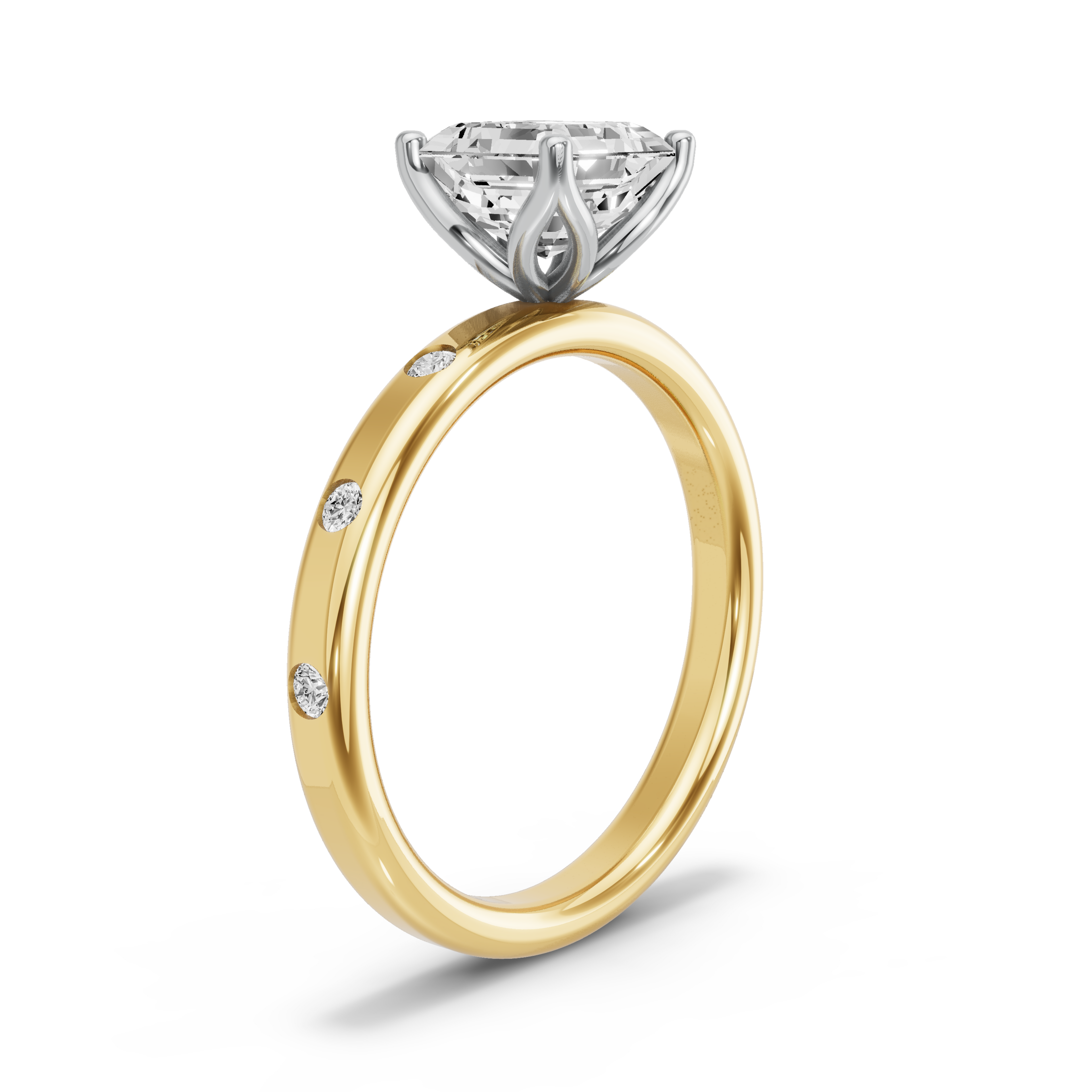Image for Asscher Tulip Basket Ring with Sleek Accent band
