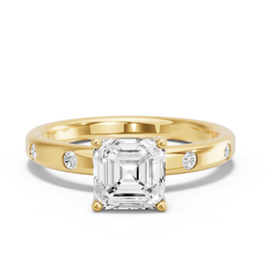Image for Asscher Tulip Basket Ring with Sleek Accent band