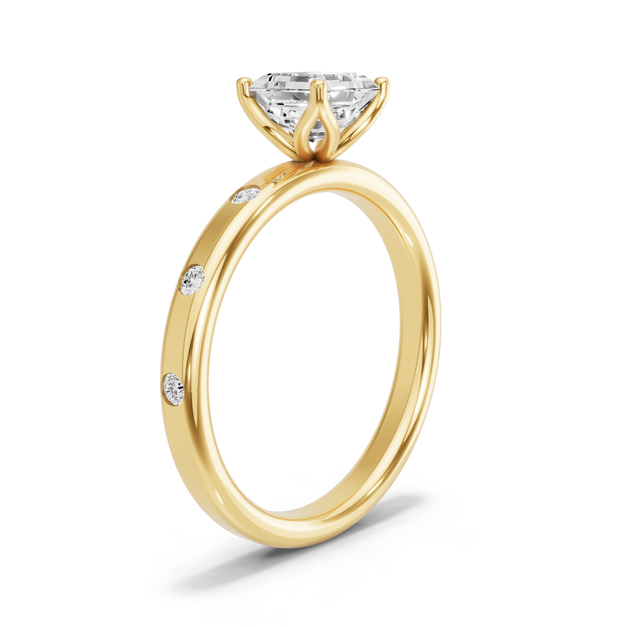 Image for Asscher Tulip Basket Ring with Sleek Accent band