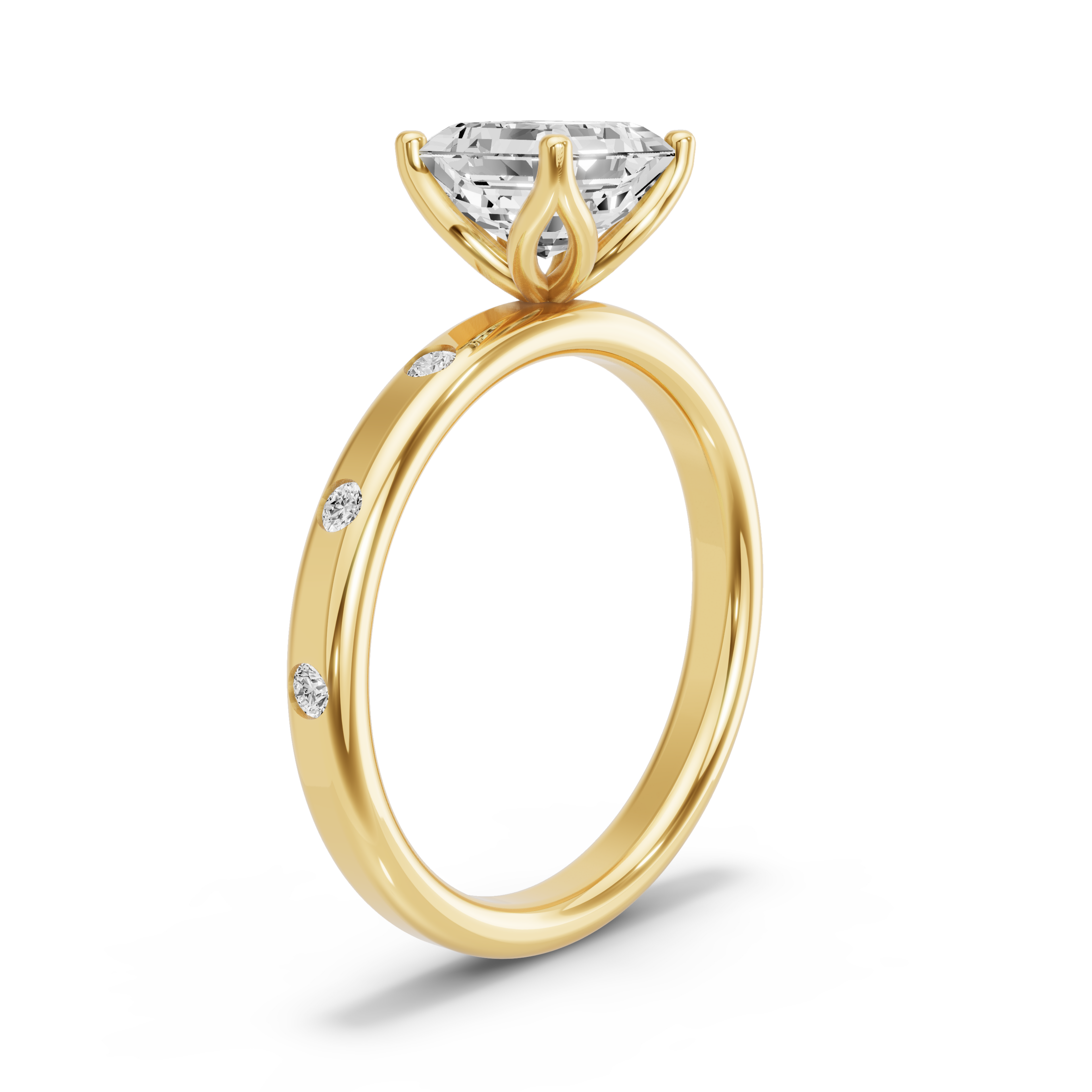 Image for Asscher Tulip Basket Ring with Sleek Accent band in 10K White Gold